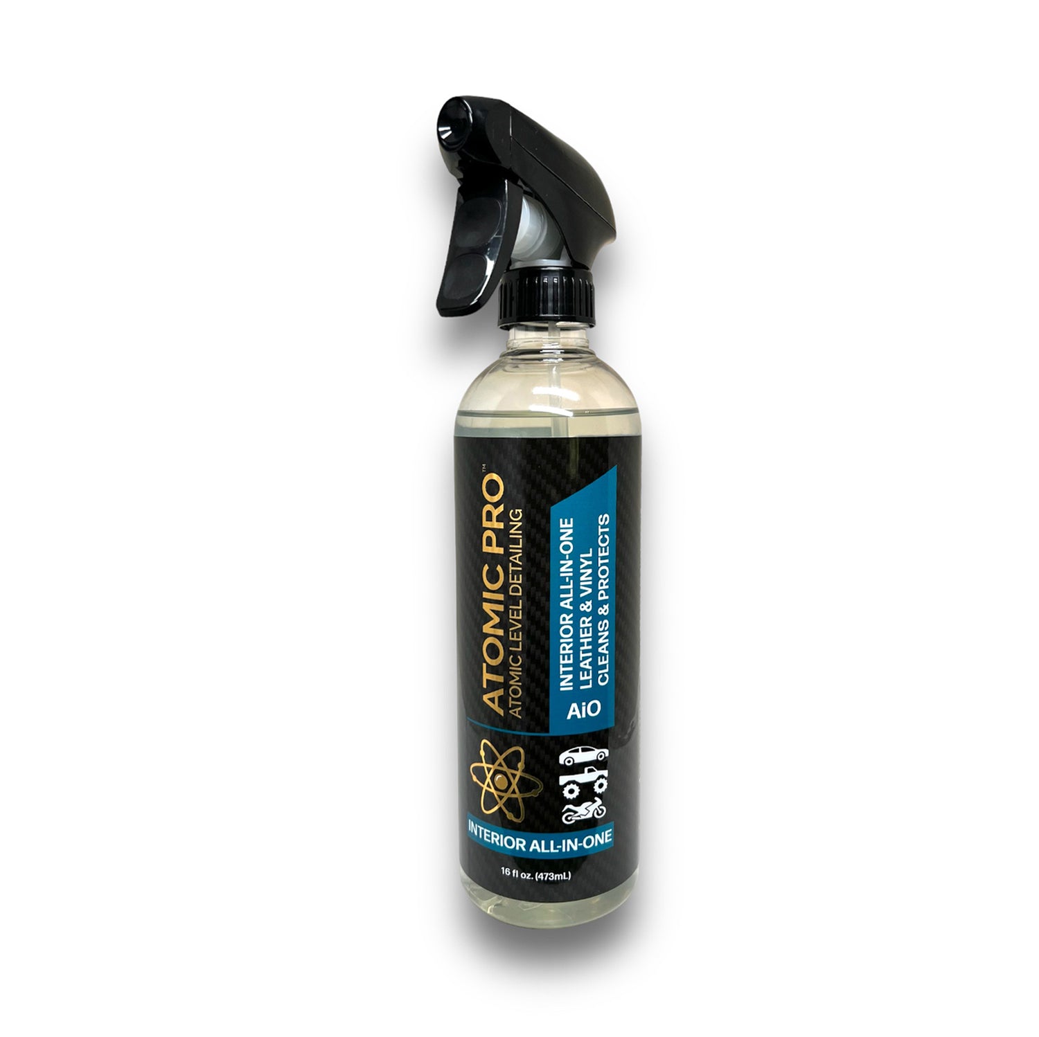 ATOMIC PRO AiO Interior spray works on all fabric, leather, plastic, vinyl interiors. 